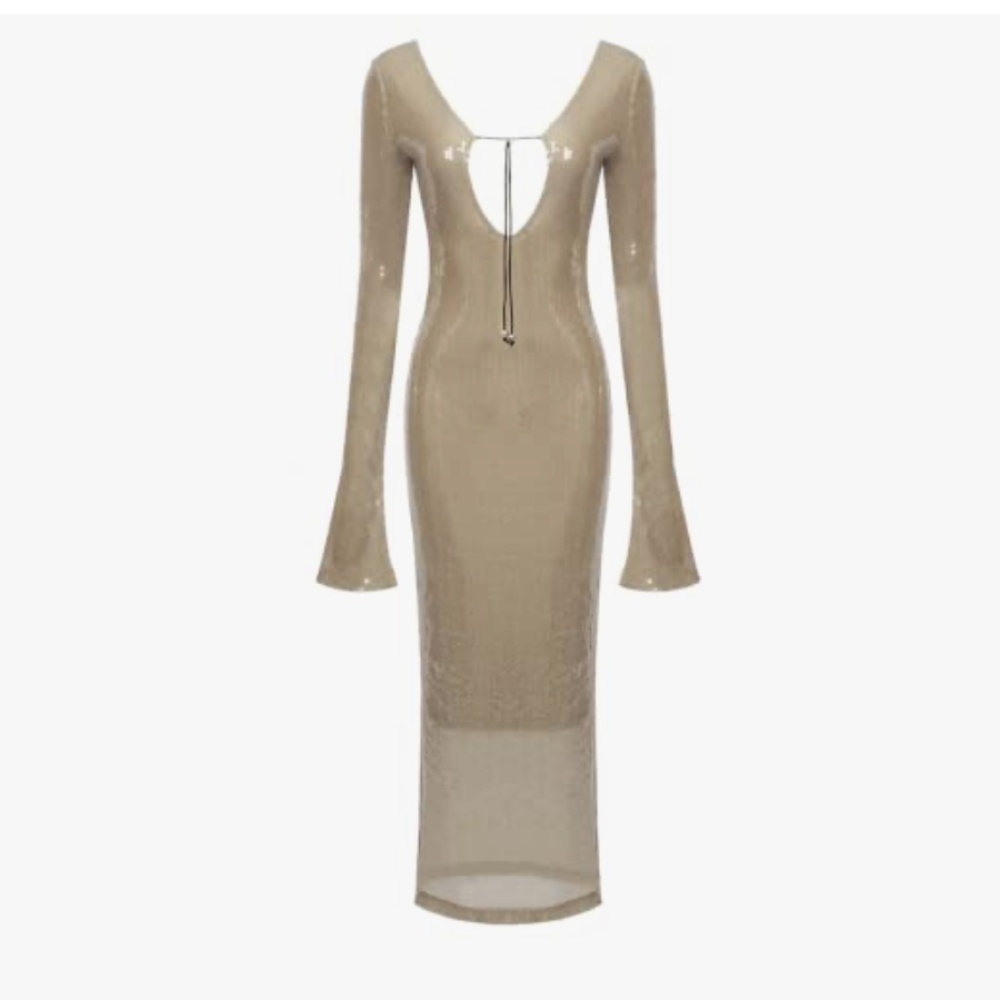 Deep V Dress with Drawstring Long Sleeve Sequin Dress for Women Long Gown